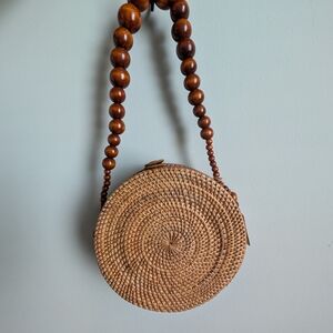 Woven Round Rattan Cult Gaia Inspired Beaded Handle Summery Bag